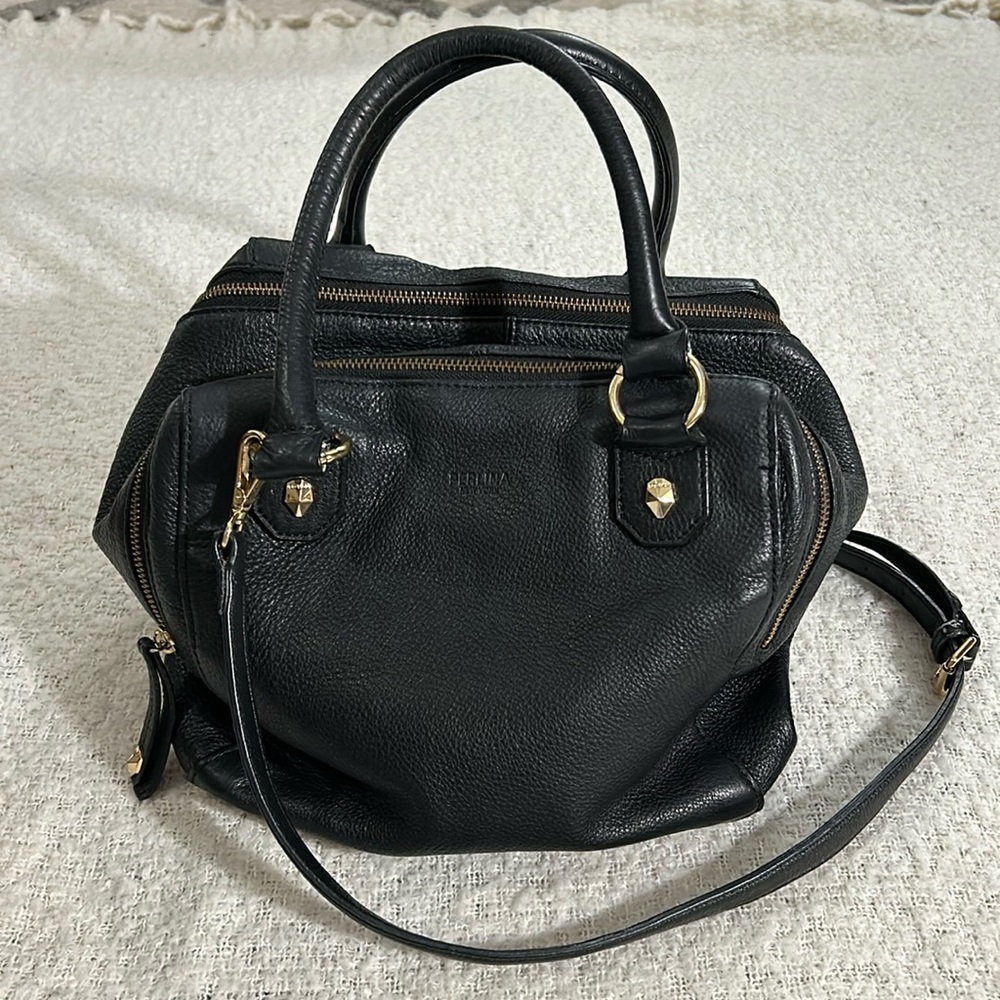 Perlina Women’s Black Slouchy Pebbled Leather Shoulder Handbag Soft Sturdy